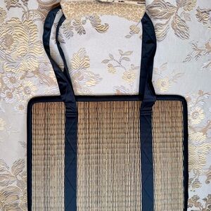 🌿 Baskets of Cambodia Black & Tan Bamboo Stitched Tote 🖤